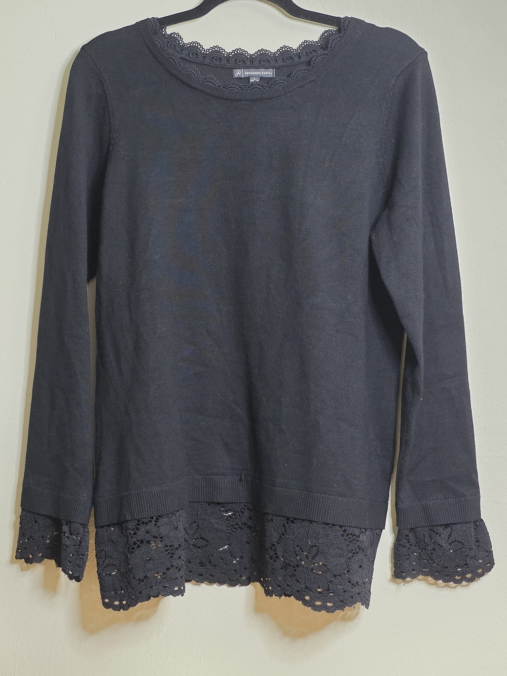 Women's Navy Lace-Hem Sweater